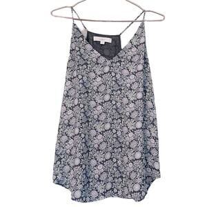 Loft Navy floral print spaghetti strap v-neck, flowy lined top size small